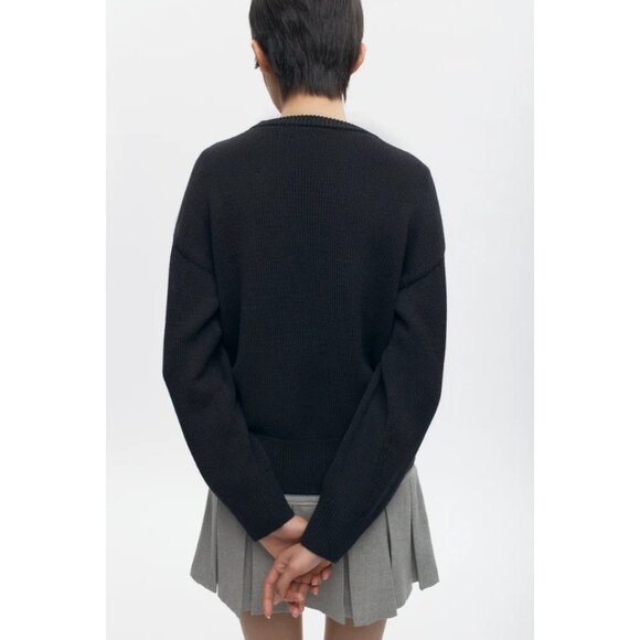 KOTN Womens Hamatah Knit Sweater Pullover Crew Neck Ribbed Trim Black Small - Picture 2 of 8